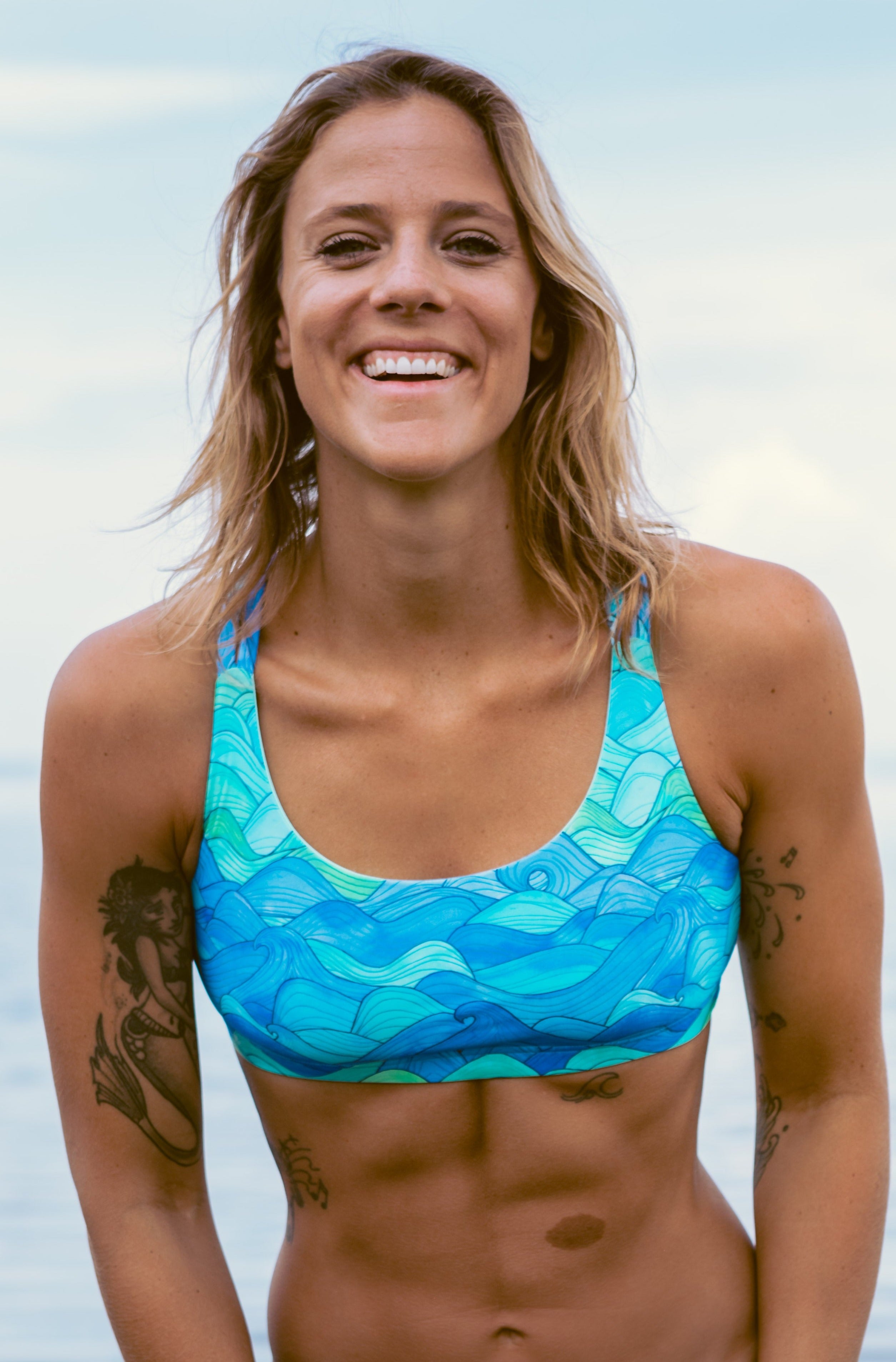Blue surf bikini top from recycled plastic