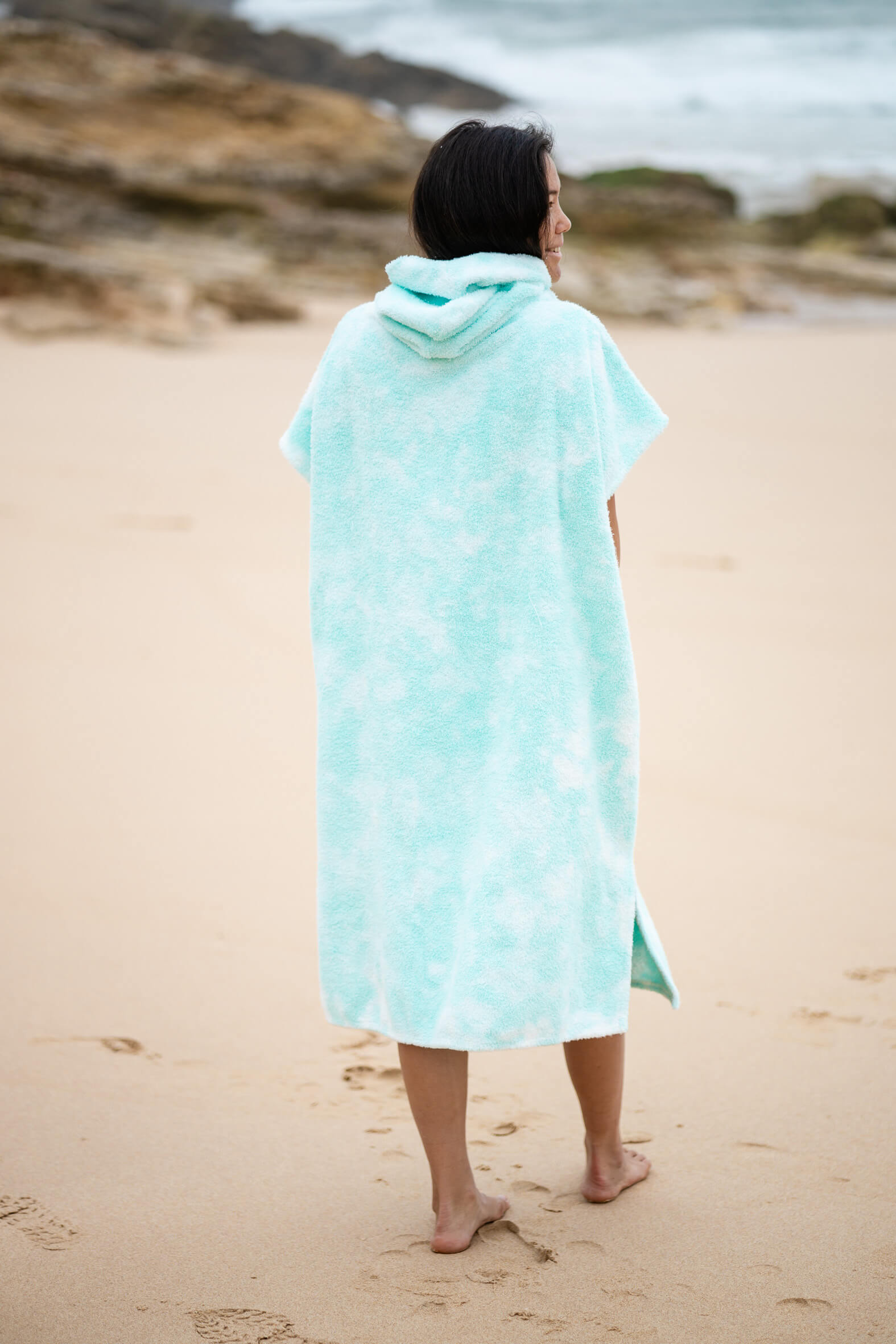 Hvide Surfponcho - mint tiedye